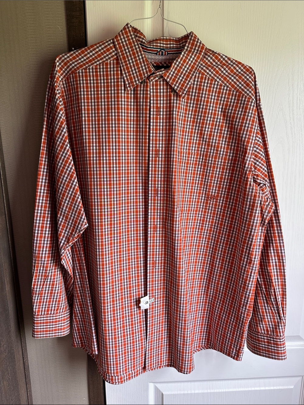 XL Ariat Pro Series Men's Orange Plaid Button-Up Shirt